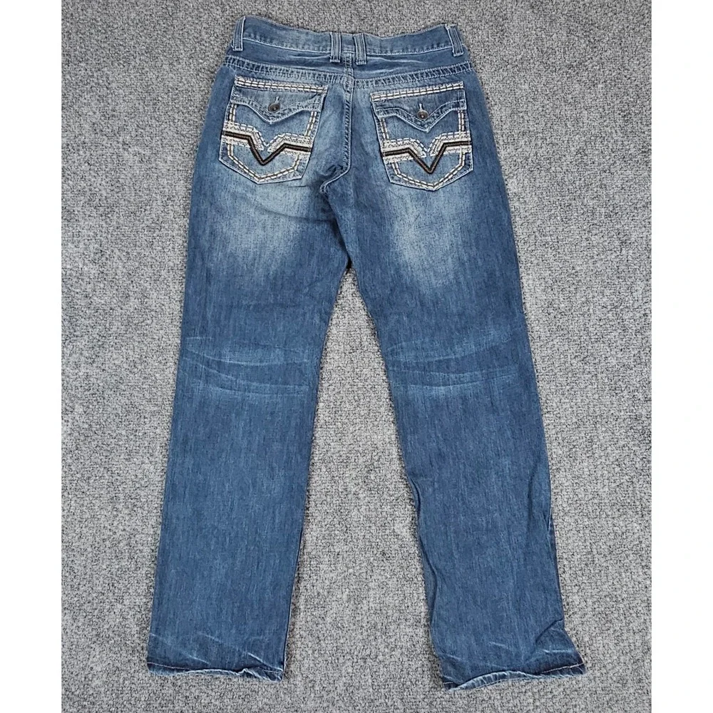 Y2k Helix Straight Leg Jeans‎ Mens 30W 32L Blue Wash Embellished Pockets